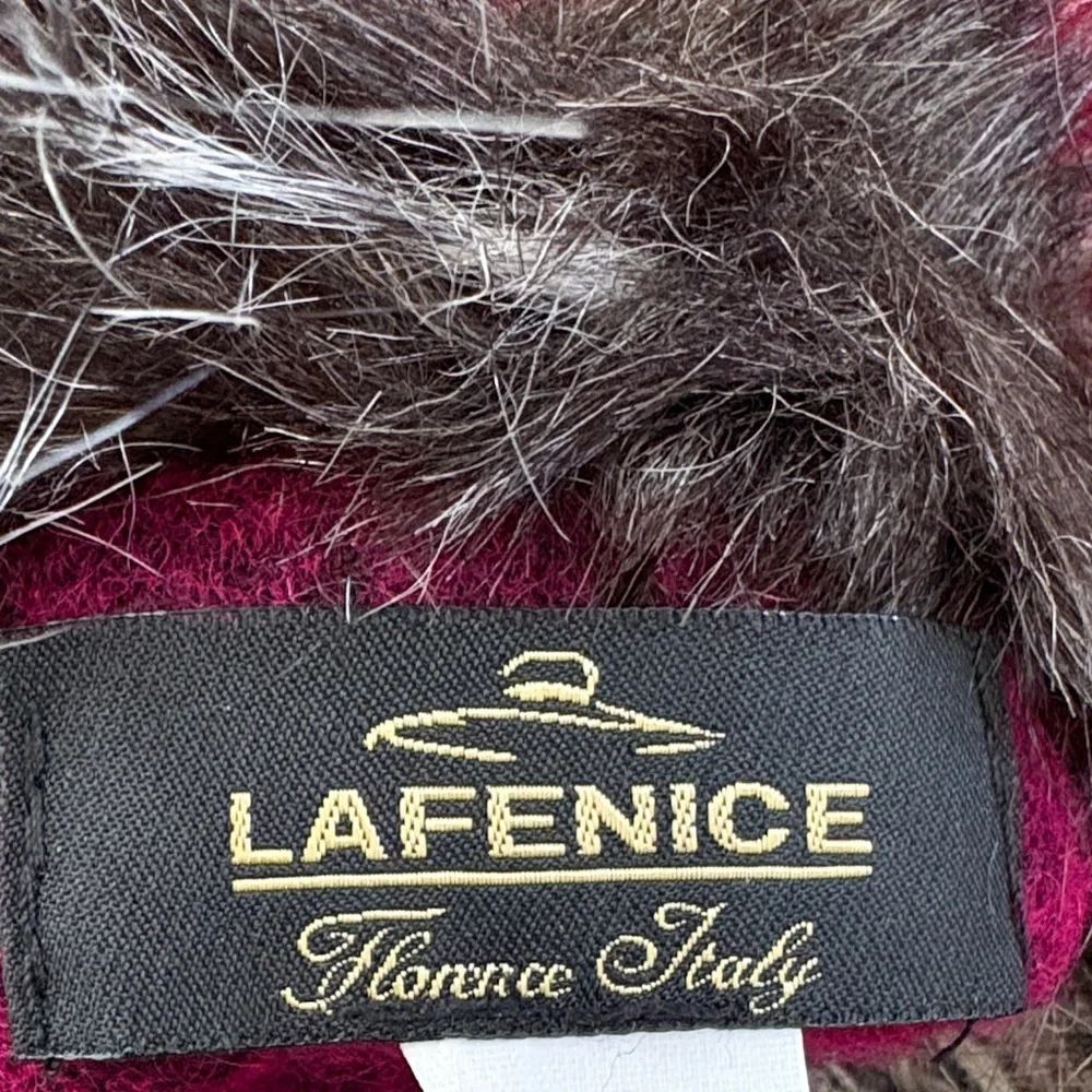 Lafenice Italian Pink Fingerless Wool Blend Gloves with Faux Fur Trim